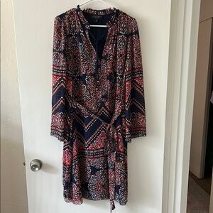 Theory Blue and Orange Long Sleeve Wrap Dress